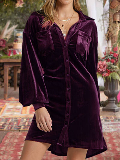 Kurzes Hemdblusenkleid mit Kragen und langen Ärmeln