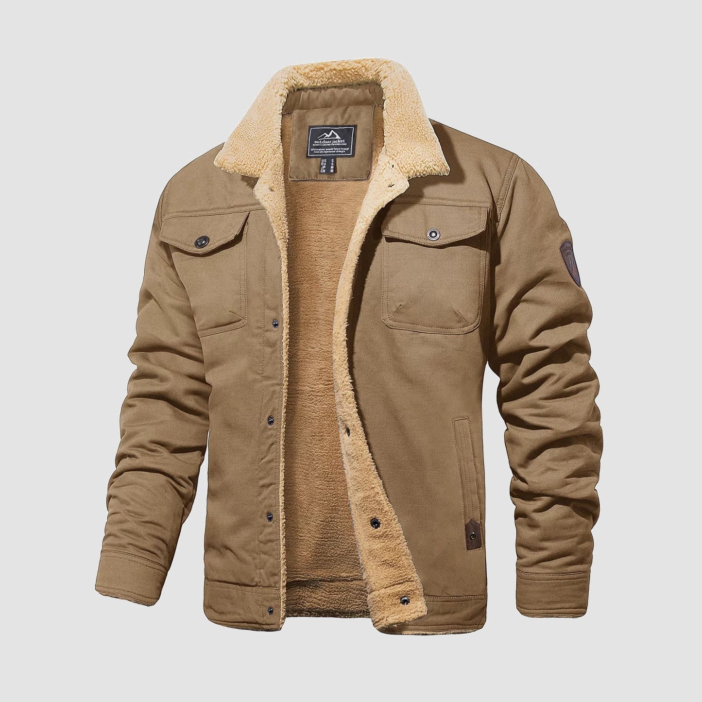Herren Sherpa Trucker Jacke 5 Taschen Baumwoll Cargo Jacke Umlegekragen Wintermäntel
