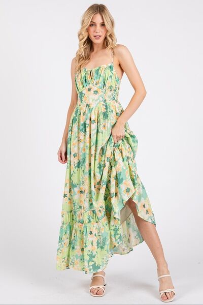 Mittoshop Geblümtes Maxikleid mit gesmoktem Rücken und Rüschensaum
