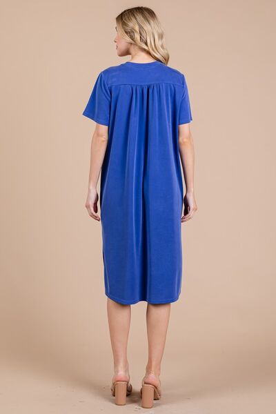 Ces Femme Midi-Kleid mit Seitenschlitz, kurzen Ärmeln und Taschen