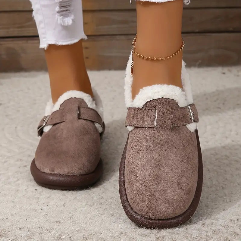 Damen Plüsch-Slipper mit runder Zehenpartie