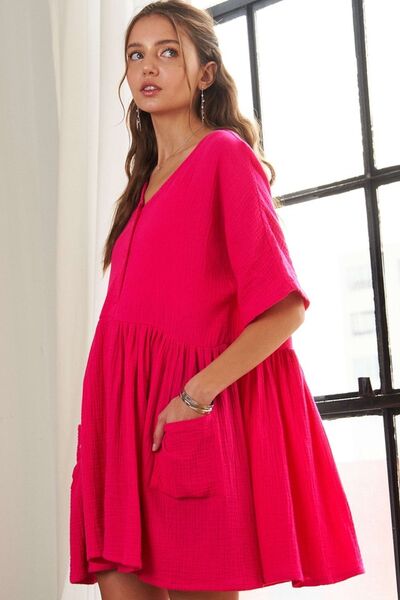 ADORA V-Ausschnitt Halbarmkleid mit Taschen