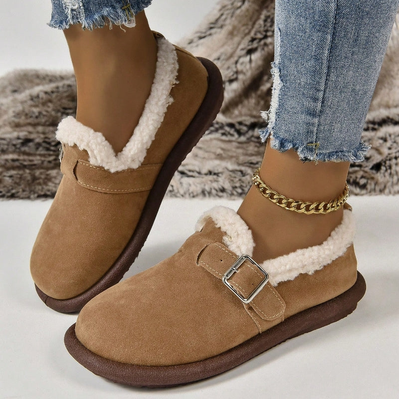 Damen Plüsch-Slipper mit runder Zehenpartie