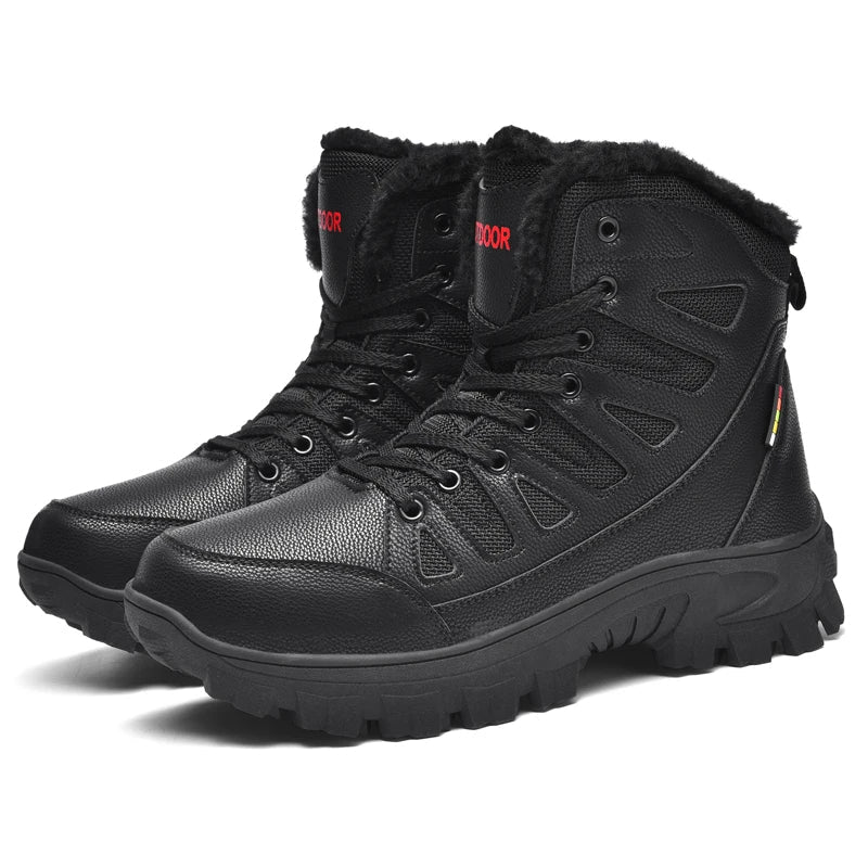 Men's Genuine Leather Warm Snow Boots Waterproof Non-Slip Winter Hiking Boots