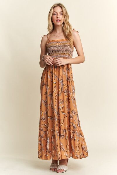 ADORA gesmoktes bedrucktes Neckholder-Kleid mit Bindebändern an den Schultern